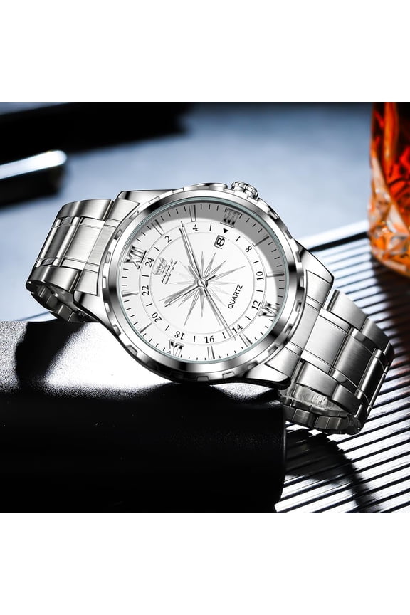 -Business Men's Watch Quatz Movement Luxury Watches for Men with Stainless Steel Strap Sapphire Glass Dial Luminous Hands and Hour Markers Waterproof