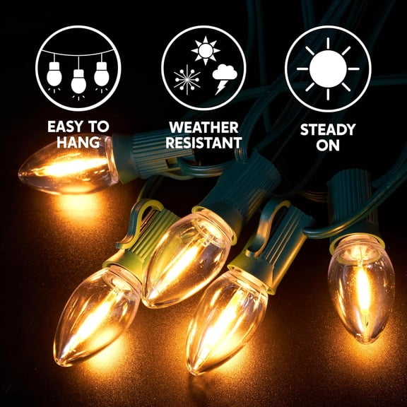 YNTVV-C9 LED Light Bulbs - Replacement E17 Base Bulbs for Window Candles & Chandeliers (Warm White, 25 Pack)