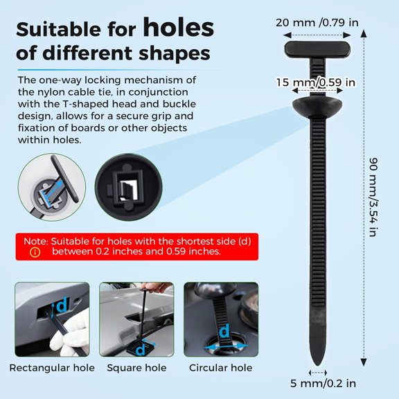 YNTVV-Cable Tie Buckle,Uv Resistant Car Zip Ties Clips,Self Locking Cable Strap,Heavy-Duty Self-Locking Nylon Zip Ties (200)
