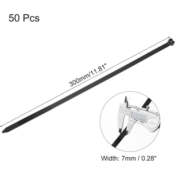 YNTVV-Cable Zip Ties 1/4 Inch, 100 Pcs 12 Inch Metal Tooth Self-locking Wire Ties for Cord Management Indoor Outdoor, Tensile Strength 100 lbs, Black