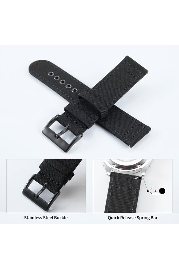 -Canvas Watch Bands Quick Release Sail Cloth Watch Straps Replacement 18mm 20mm 22mm 24mm Cotton Fabric Watchband for Men and Women with Silver/Black Buckle