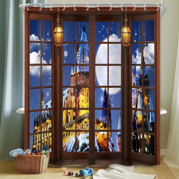 YNTVV-Castle Shower Curtain Magic Castle Bathroom Decor, Waterproof Cloth Fabric with Hooks, (70" W x 84" L (Pack of 1))