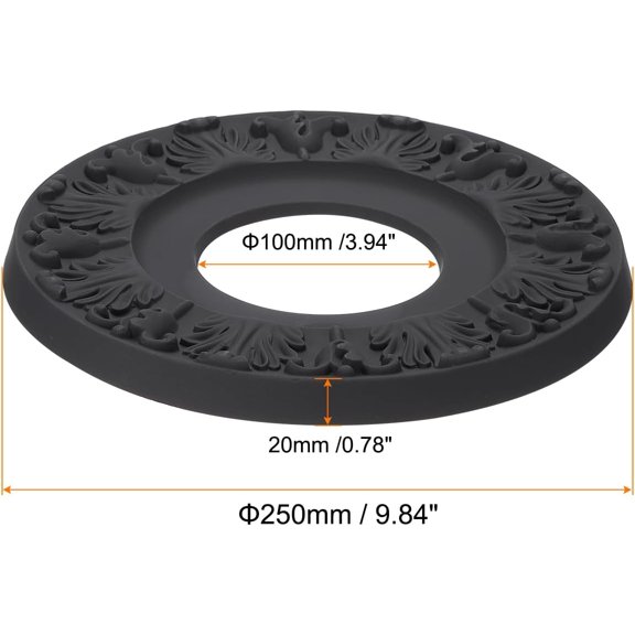 YNTVV-Ceiling Medallion, 10" OD x 4" ID PU Decorative Ceiling Light Medallion Chandelier Medallion 3D Carving Ceiling Light Cover Plate for Ceiling Light Fixtures Fans, Black