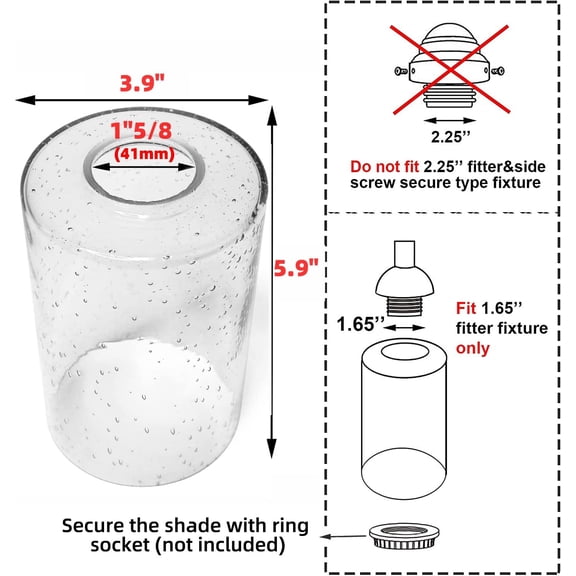 YNTVV-Clear Bubble Seeded Glass Shade, Cylinder Glass Lamp Shade Light Fixture Replacement Glass Globe with 1-5/8-Inch Fitter Opening, Diameter 3.9Height 5.9"