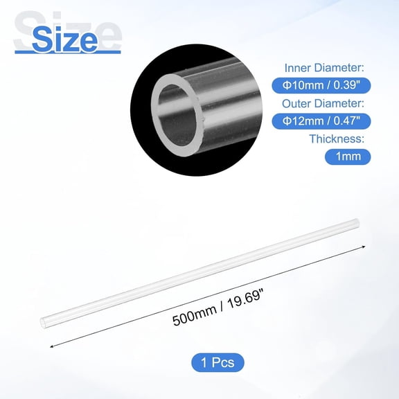YNTVV-Clear Rigid Acrylic Pipe, 10mm(0.39") ID x 12mm(0.47") OD 20" Round Polycarbonate Tube Plastic Tubing for Plumbing, Lighting, Aquarium, DIY Projects