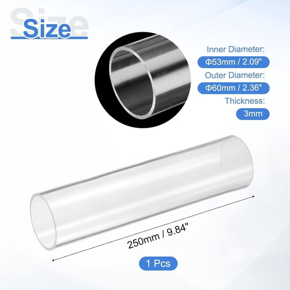 YNTVV-Clear Rigid Acrylic Pipe, 53mm(2.09") ID x 60mm(2.36") OD 10" Round Polycarbonate Tube Plastic Tubing for Plumbing, Lighting, Aquarium, DIY Projects
