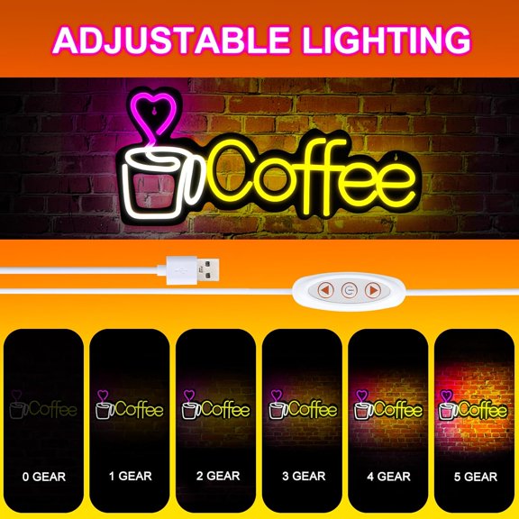 YNTVV-Coffee Neon Sign LED lights for Business,Dimmable 5V USB Powered for Wall Decor - LED Light Up Sign for Club Windows Glass Party-Restaurant Room Decoration Gift for Friends (15.1 * 7.1in)