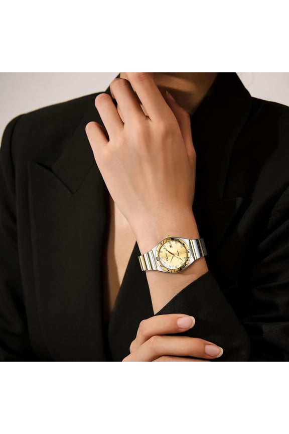 -Couple Watches for Men: Fashion Round Analog Quartz Wrist Watch His and Her Matching Watches Stainless Steel Strap Waterproof Luminous Day Date Business Dress Watch