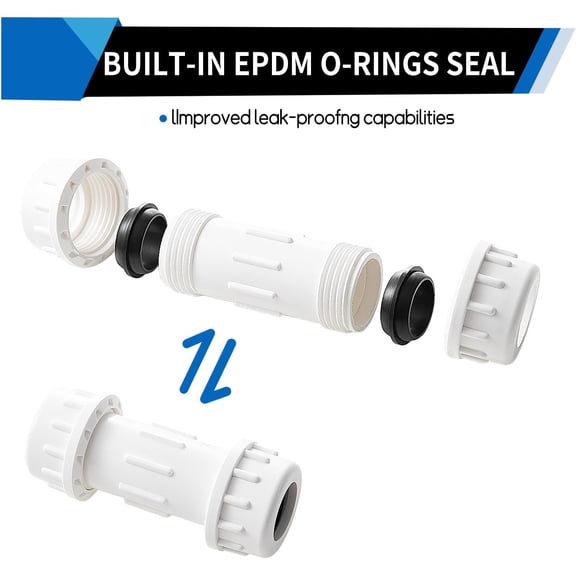 YNTVV-DONWARE 11/4-inch PVC Compression Coupling, Pipe Fittings Adapter Connection, Quick Union Connecting Piping and Repairs of PVC Pipe, NSF Schedule 40 ASTM D2466 White