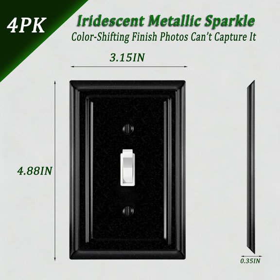 YNTVV-Decorative Metal Outlet Cover and Light Switch Cover,Switch Plate and Wall Plate Cover, 3.15" x 4.88" Mid-Size Multiple Styles Thick and Durable (Black, 1 Gang Toggle 4PK)