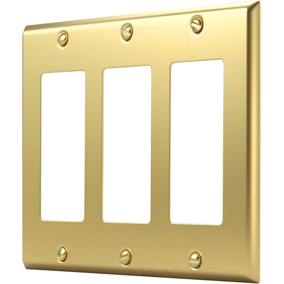 YNTVV-Decorator Light Switch Cover Plate, Receptacle Outlet Cover Wall Plate, 3-Gang Standard Size Metal Brass Switch Plate Covers 4.50" x 6.38" Triple Switch Plates and Outlet Covers-1 Pack