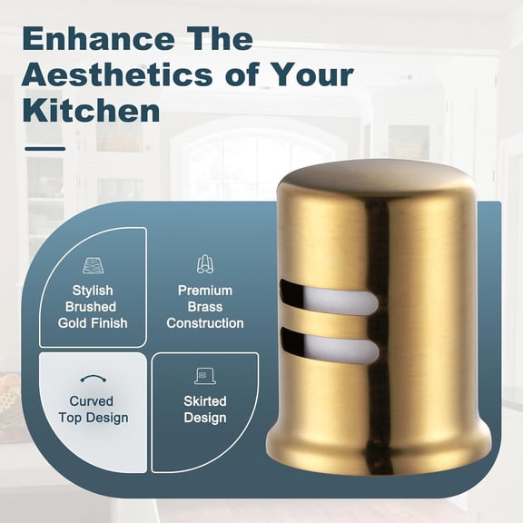 YNTVV-Dishwasher Air Gap Cover, Dishwasher Air Gap Cap for Kitchen Sink, Solid Brass Dishwasher Overflow Vent Cap Replacement Kit, Brushed Gold