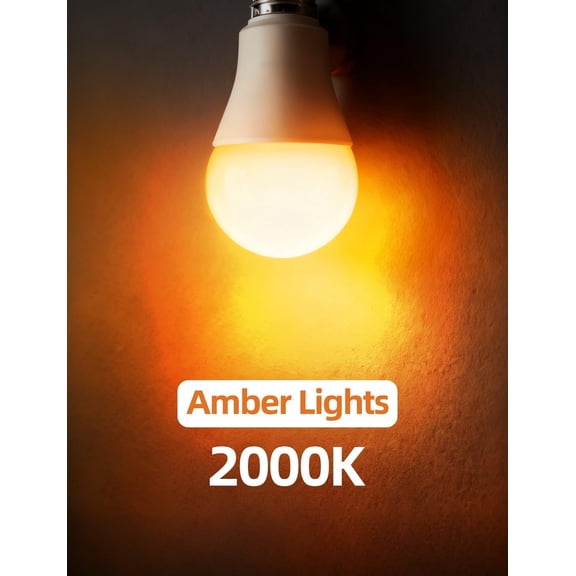 YNTVV-Dusk to Dawn Light Bulbs A19 8W 900 Lumens, Outdoor Porch Lights, 60 Watt Equivalent, Amber LED Orange-Yellow Sensor Bulb, Security Bulb(Auto On/Off), E26 Screw Base(4 Pack)