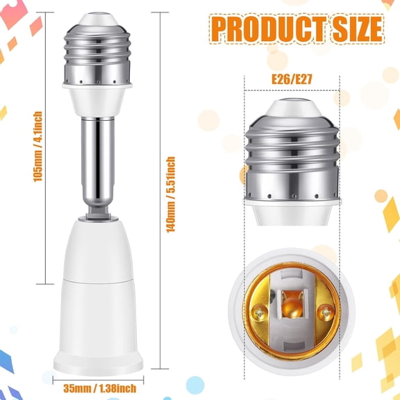 YNTVV-E26 E27 Light Socket Extenders 4.1 Inch Extension 180 Degree Adjustable Bendable Vertical Socket Extender Adapter Medium Screw Base Bulb Converter (8 Pack)