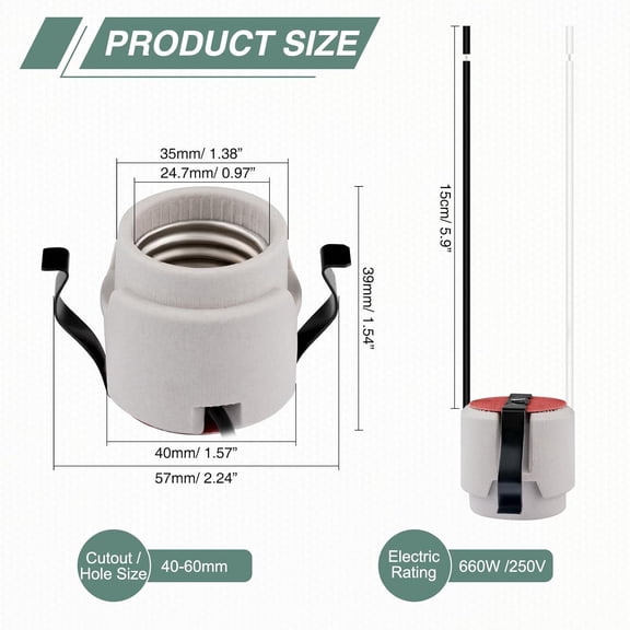 YNTVV-E26 Light Socket, Snap-in Bulb Socket, E26 Standard Medium Screw lamp Holder, Embedded Porcelain lamp Base for Recessed Can Light, UL Listed (4)