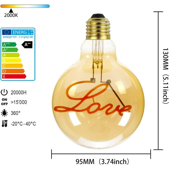 YNTVV-Edison Bulb Led Bulb Vintage 4W Dimmable 110-130V 2000Kelvin Super Yellow Warm Decorative Light Bulb (G30 Love Drop)