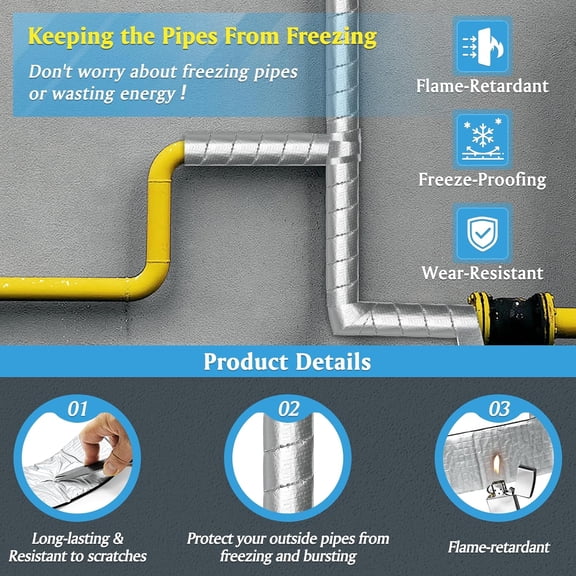YNTVV-Extra Wide Pipe Insulation Wrap 4" x 32.8 Ft, Self Adhesive Foam and Foil Tape for Winter Freeze Protection, AC Line Insulation Cover for Outdoor HVAC Tube Water Copper Pipes, Reduce Heat Loss