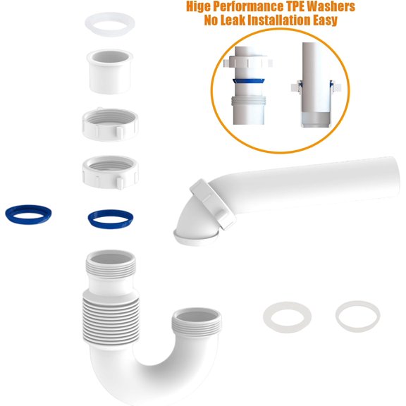 YNTVV-Flexible P Trap for Bathroom Sink, Flex Drain Pipe for Bathroom Sink Drain Kit and Kitchen Sink Drain Kit, 1-1/2" or 1-1/4" Expandable Sink Trap, Slip Joint or Direct Connection 1/2 Inch P Trap