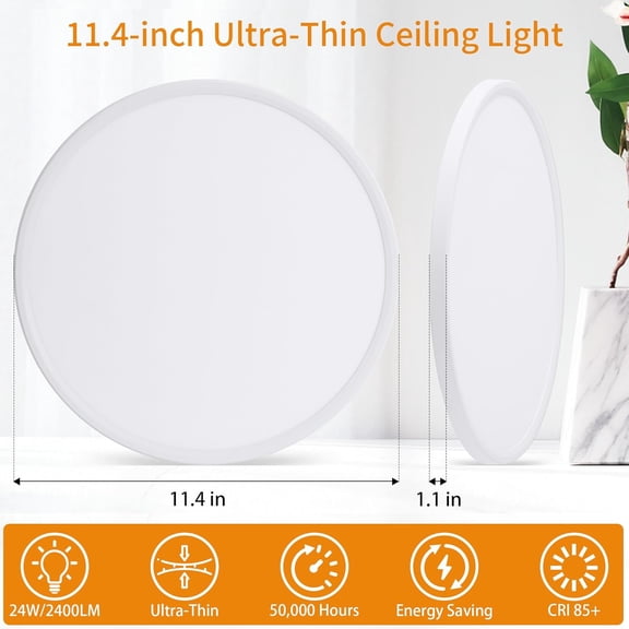 YNTVV-Flush Mount Ceiling Light with Night Light, 11in LED Ceiling Lights with Remote Control, 1800K Nightlights & 3000-6500K Dimmable Lamp Fixture, 24W 2400LM Low Profile for Bedroom, White