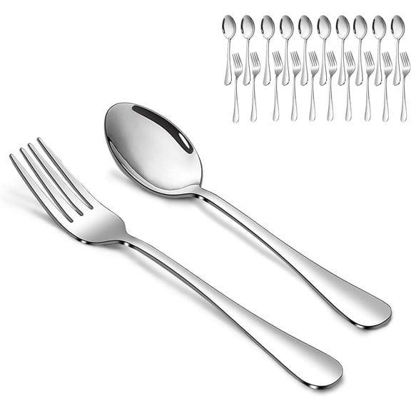 YNTVV-Forks and Spoons Set, 10PCS 6.7" Salad Forks and 10PCS 6.7" Soup Spoons, Stainless Steel Silverware set of 20, Mirror Polished & Dishwasher Safe