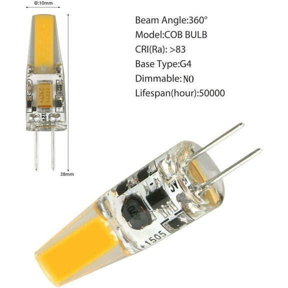 YNTVV-G4 LED Bulb 12V Bi-Pin Base 1.5W LED COB Light Bulbs (10 Pack) 10W Halogen Replacement Warm White 3000K T3 G4 Base No Flicker for Under Cabinet Puck Light Landscape