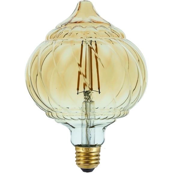 YNTVV-G40 LED Edison Bulb, Pumpkin Shape, Amber Hand-Blown Hard Glass, 4W 110-130V, E26, 2500K Warm Yellow Light, 400LM, Non-Dimmable, Indoor Decor Lighting (TwistCone)