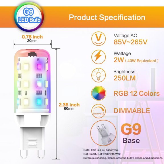 YNTVV-G9 LED Dimmable Bulb, RGB Color Changing with Remote Control G9 LED Light Bulbs, 25W G9 Halogen Equivalent, 3000K Warm White/6000K Daylight White, 250LM, No Flicker, 2 Pack