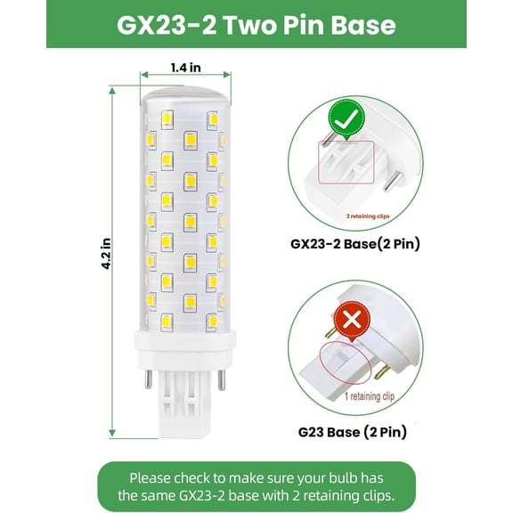 YNTVV-GX23-2 LED Bulb, 4000K Neutral White, Two Prong CFL Light Bulb Replacement for 13 Watt 2 Pin Compact Fluorescent Bulb in Bathroom Fan, Kitchen Light 10W 2-Pack (Magnetic Ballast Compatible)
