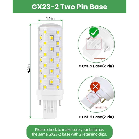 YNTVV-GX23-2 LED Bulb, 6000K Cool White, Two Prong CFL Light Bulb Replacement for 13 Watt 2 Pin Compact Fluorescent Bulb in Bathroom Fan, Kitchen Light 10W 2-Pack (Magnetic Ballast Compatible)