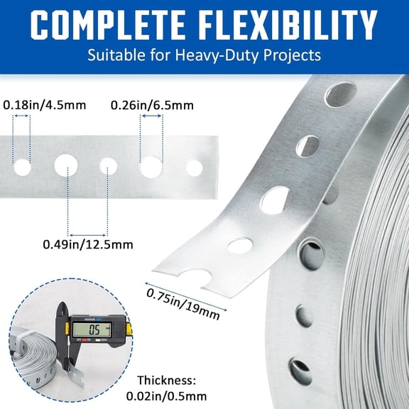 YNTVV-Galvanized 3/4-Inch X 50-Feet Metal Strapping with Holes 24-Gauge Metal Pipe Hanger Strap for Plumbing, HVAC and Duct Support