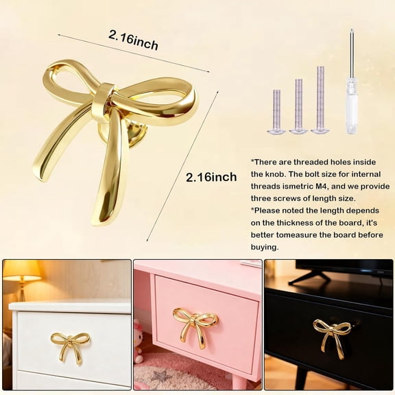YNTVV-Gold Cabinet Knobs, Brushed Bow Drawer Pulls, Gold Knobs for Dresser Drawer Cupboard Furniture Closet Wardrobe Door Knobs Handles (Bow 4 Pack)