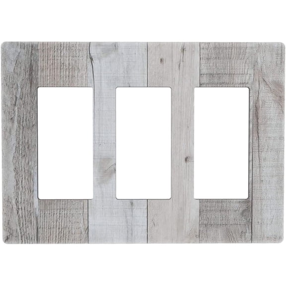 YNTVV-Gray Brown Wood 3 Gang Triple Rocker/Decora Light Switch Wall Plate Cover Decorative Electrical Faceplate for Living Room Bedroom Decor Screwless 6.57" x 4.65