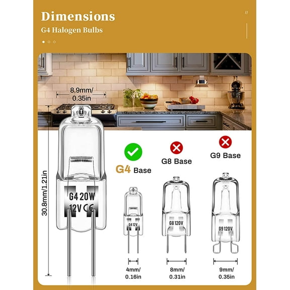 YNTVV-Halogen Light Bulbs, 20 Pack G4 Bulb, Halogen Bulbs 2 Pin, 12V 20W JC T3 Bi-Pin G4 Base Dimmable 3000K 2 Pin Light Bulbs for Under Cabinet Puck Light, Chandeliers