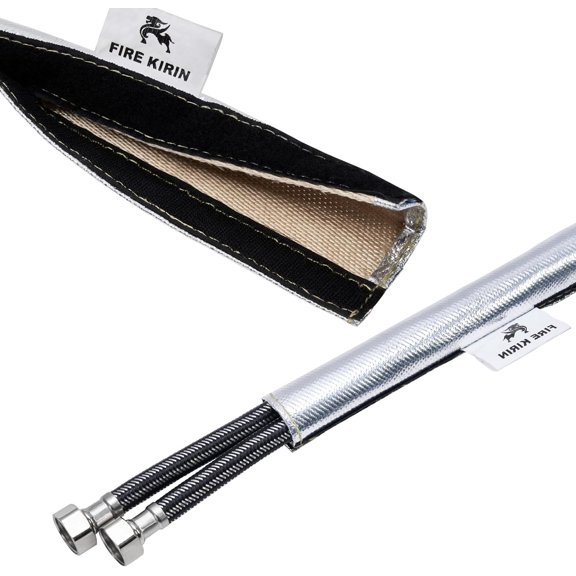 YNTVV-Heat Shroud Sleeve Aluminized Sleeving, Silver Hose Wire Protection Sleeving 1-1/2" I.D.x 10FT with Hook and Loop Closure, 10PCS Stainless Steel Cable Ties (Silver, W: 5.9inch L: 10FT)