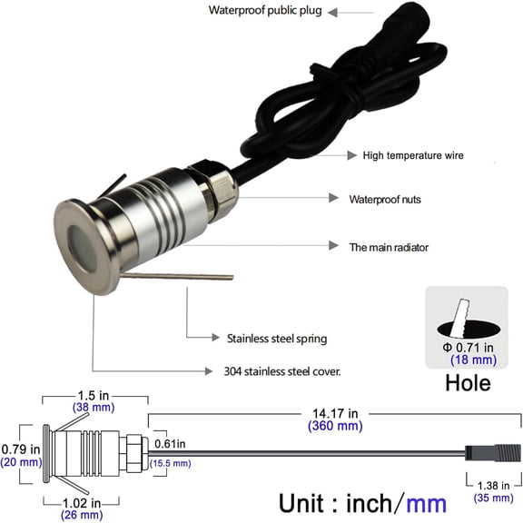 YNTVV-LED Mini In-Ground Well Light-Finger Size,1W 12V DC,120 Wide Beam Angle,IP67 Waterproof,Recessed Marker Indicator Underground Outdoor Landscape Lighting,Warm White-3000K (1 Pack)