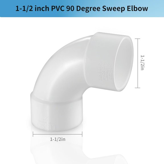 YNTVV-LESSO 1-1/2" PVC 90 Degree Sweep Elbow, 1-1/2 inch PVC Pipe Fittings High Flow Capacity White for Plumbing and Pool Systems, Schedule 40 White 2 Pack