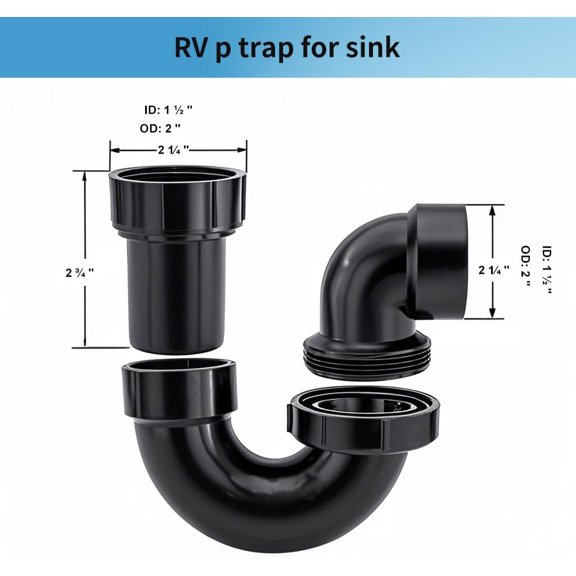 YNTVV-LESSO P Trap with Threaded Adapter Ring,1-1/2" Leak & Odor Proof Drain Kits for Bathroom/Kitchen/RV Sink Drain, ABS P Trap