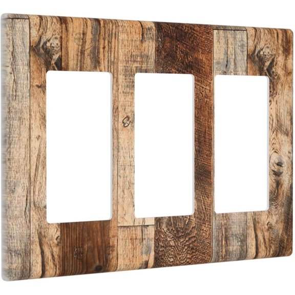 YNTVV-Light Switch Cover Rustic Brown Wood Vintage Plank 3 Gang Wall Plate Triple Light Switch Plate Rocker GFCI Outlet Covers Decorative Receptacle Cover for Farmhouse Cabin Home Decor
