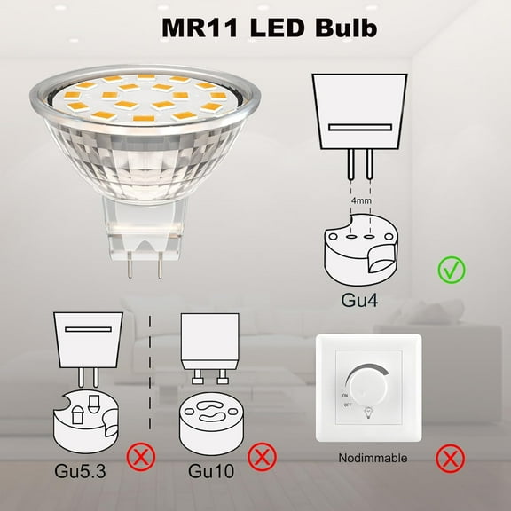 YNTVV-MR11 LED Light Bulbs 3W AC/DC12V,Daylight White 6000K 300LM, 100 Beam Angle,Replaces 30W Halogen Lamps,GU4 Bi-Pin LED Recessed Track Light Bulb,6 Pack
