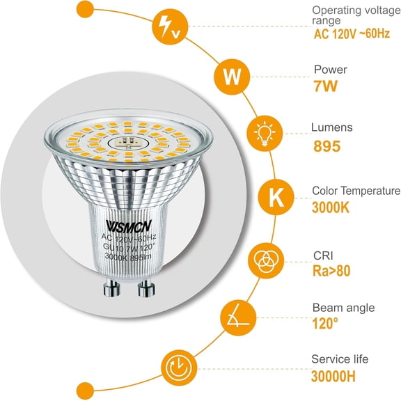 YNTVV-MR16 GU10 LED Bulbs, 7W Warm White 3000K Light Bulbs, 100W Halogen Bulb Equivalent, GU10 Base, 120V 895lm Spotlight Bulbs, Non-dimmable, 120 Beam Angle, Pack of 6