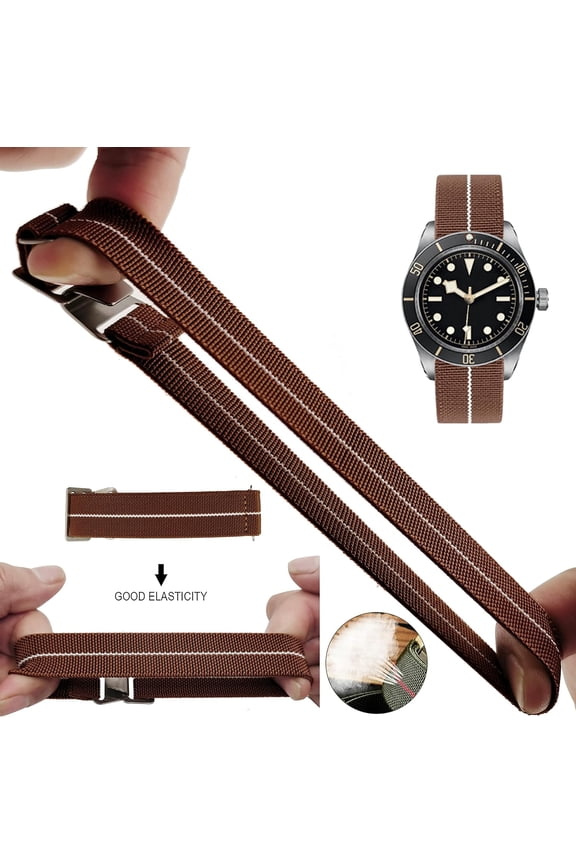 -Man's French Troops Military Parachute Watchband Special Elastic Fabric Nylon Canvas Strap Hook Buckle 20/21/22mm Multiple Color Options