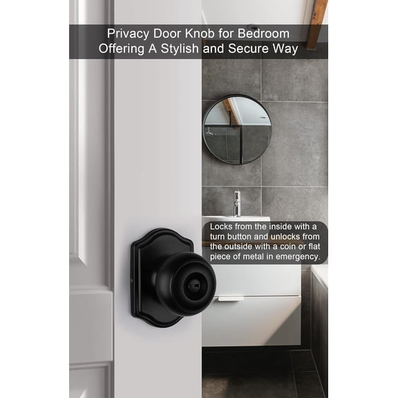 YNTVV-Matte Black Door Knobs Interior, Bedroom Door Knob & Bathroom Classic, Black Interior Door Knobs 1 Pack