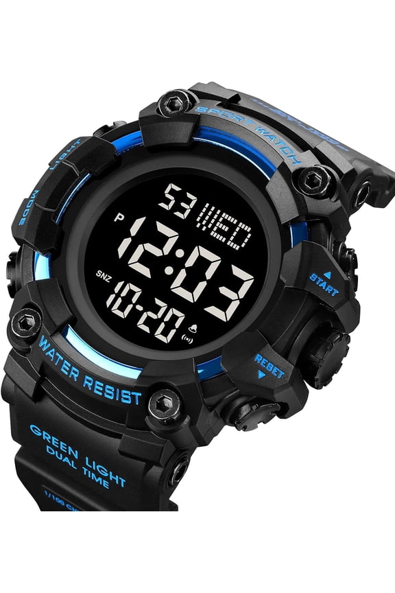 -Men Sport Watch Countdown Stopwatch Watch Mens Wrist Watch Waterproof LED Electronic Digital Male Watch 12/24 Hour Multifunctional Watch