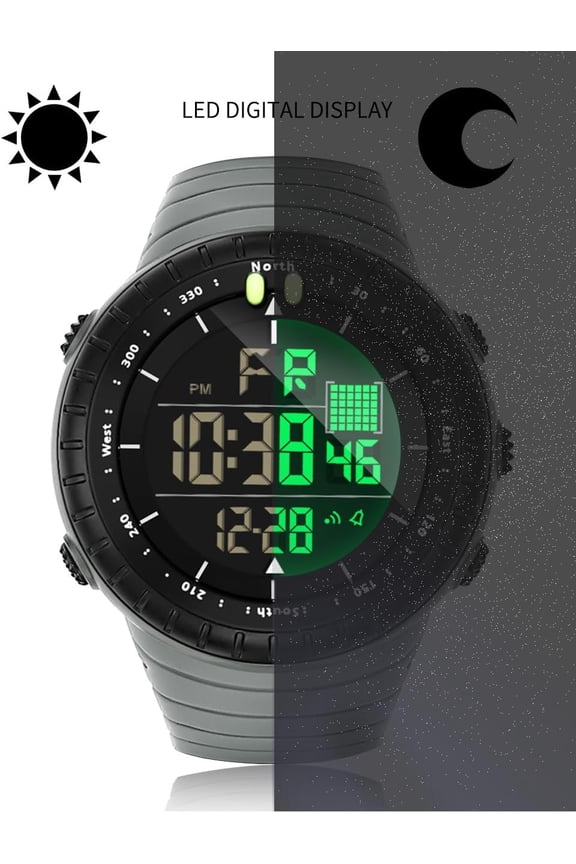 -Men Sport Watch Countdown Stopwatch Watch Mens Wrist Watch Waterproof LED Electronic Digital Male Watch 12/24 Hour Multifunctional Watch