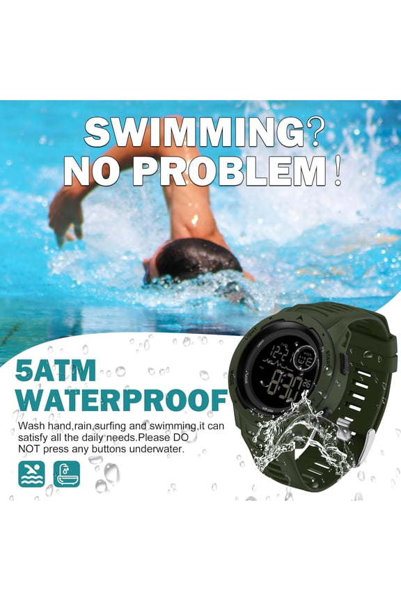 -Men's Digital Watch Waterproof Sports Watches Tactical Military Stopwatch Alarm 12/24H Outdoor Mens Wristwatch for Running Swimming Relojes para Hombres