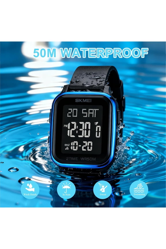-Men's Military Digital Sports Watch Ultra-Thin Waterproof Wrist Watches for Men with Stopwatch Countdown Timer Alarm Function Dual Time LED Back Light
