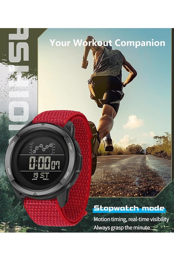 -Men's Military Watches for Men Digital Watch with Canvas Band Dual Time Zones 5ATM Waterproof Stopwatch Alarm Countdown LED Backlight 12/24H Display Outdoor Sports Tactical Watch Gift for Him