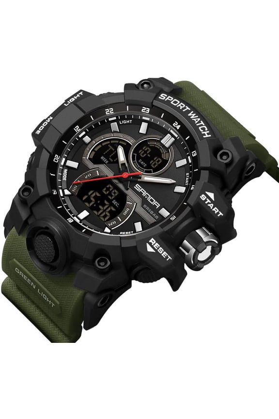 -Men's Solar Powered Casual Quartz Wrist Watch Analog Digital Multifunctional Black Sports Watch