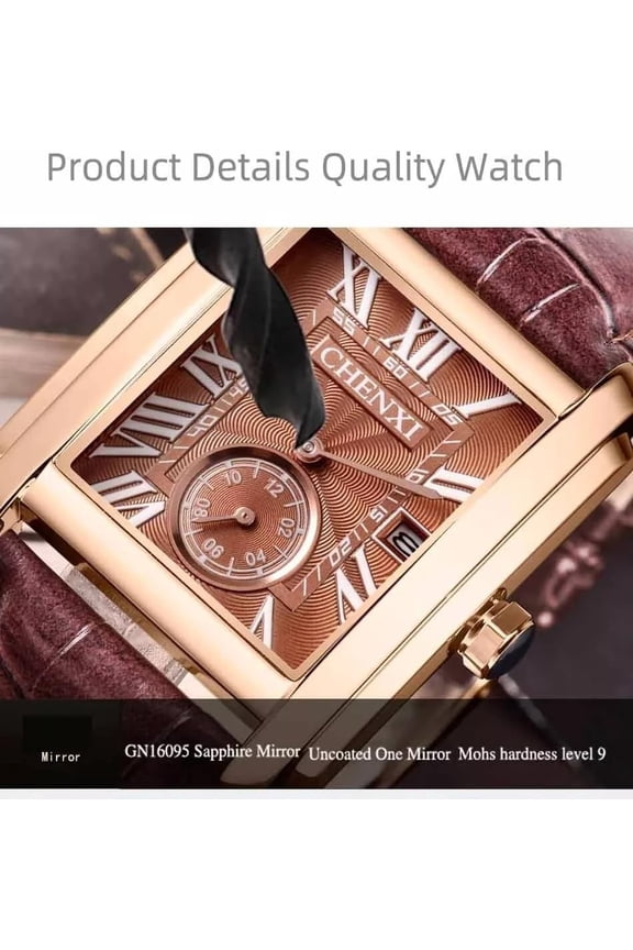 -Men's Watches Casual Retro Rectangular Waterproof Dress Analog Quartz Wrist Watch for Men Business Sports Gift Wristwatch Roman Numeral Leather Strap Watch with Auto Calendar Window