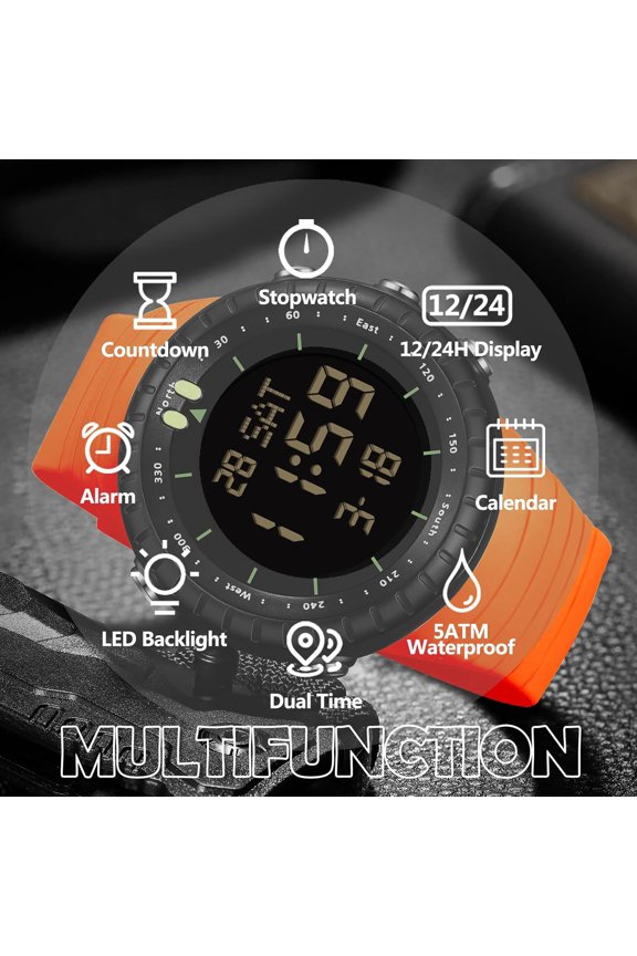 -Mens Digital Watch Tactical Waterproof Large Numbers Alarm Countdown Stopwatch Sports Minimalist Running Military Watches for Men Simple Electronic Wristwatch